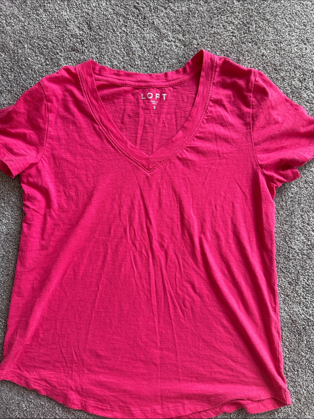 LOFT Short Sleeve V-Neck Tee in Hot Pink